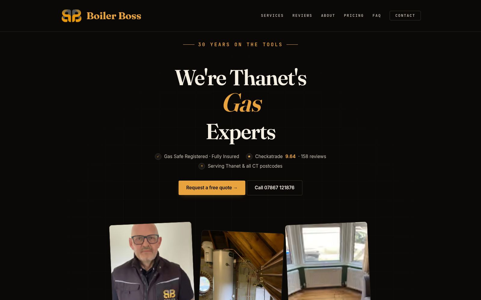 The Boiler Boss website homepage